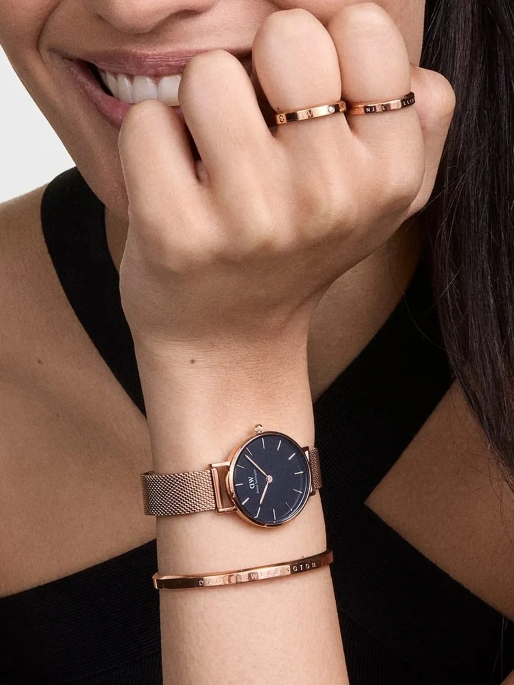 Daniel Wellington Petite Melrose Black Rose Gold